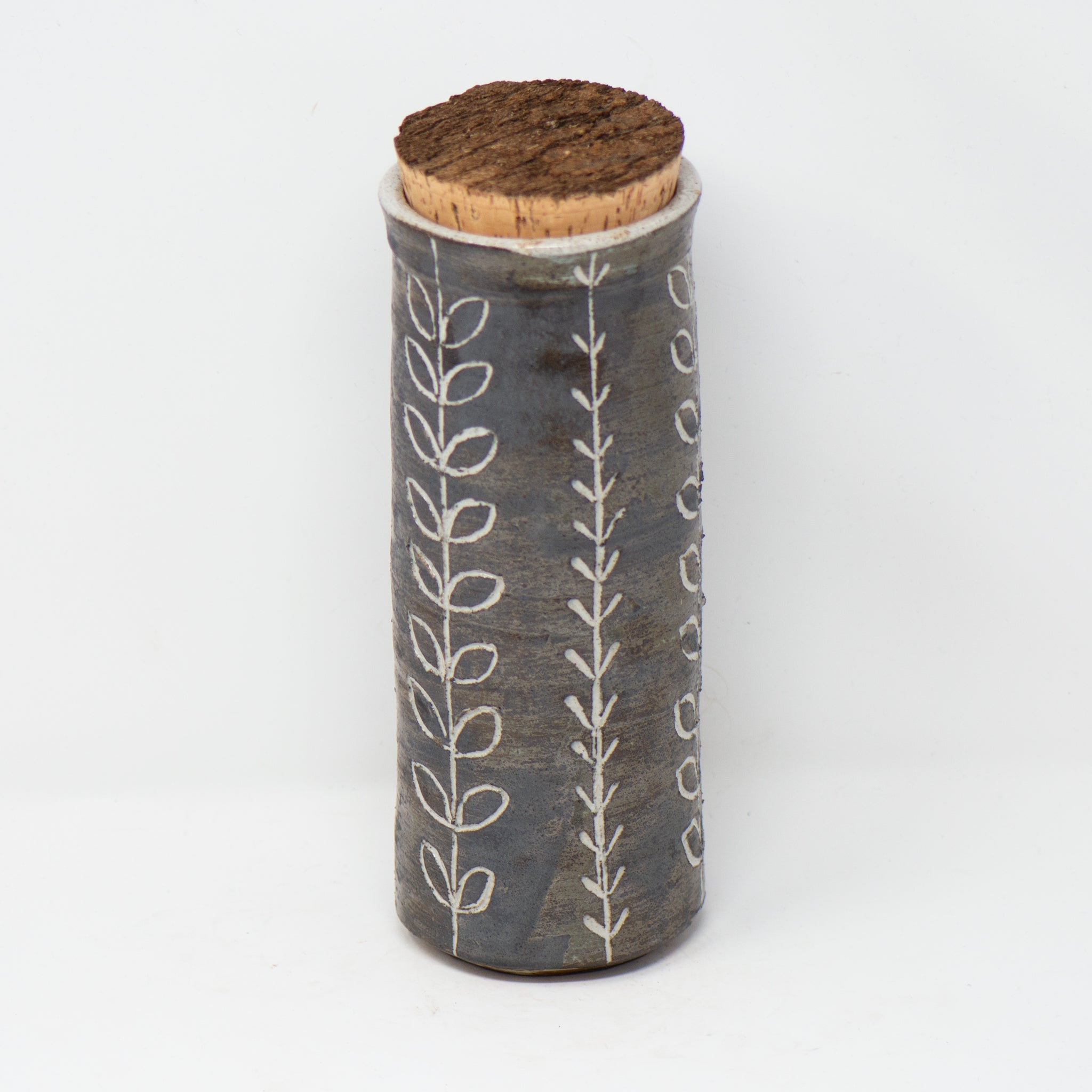 Tall Umber Indigo Corked Jar
