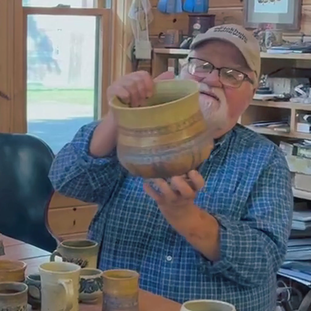 Video of the Hadeland Crock in Gold glaze, handmade stoneware by Tokheim Stoneware