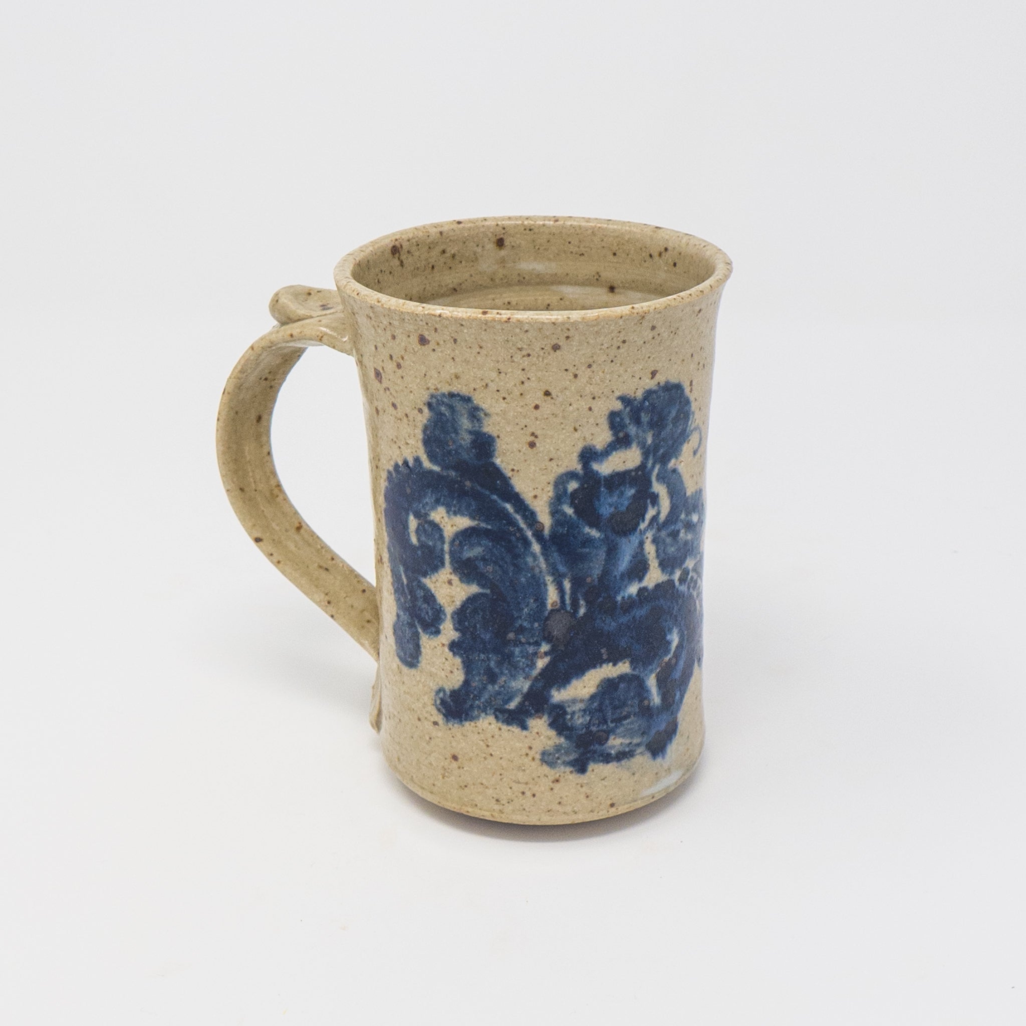 Tokheim Stoneware Rosemaled Mug in Oatmeal with True Blue Rosemaling